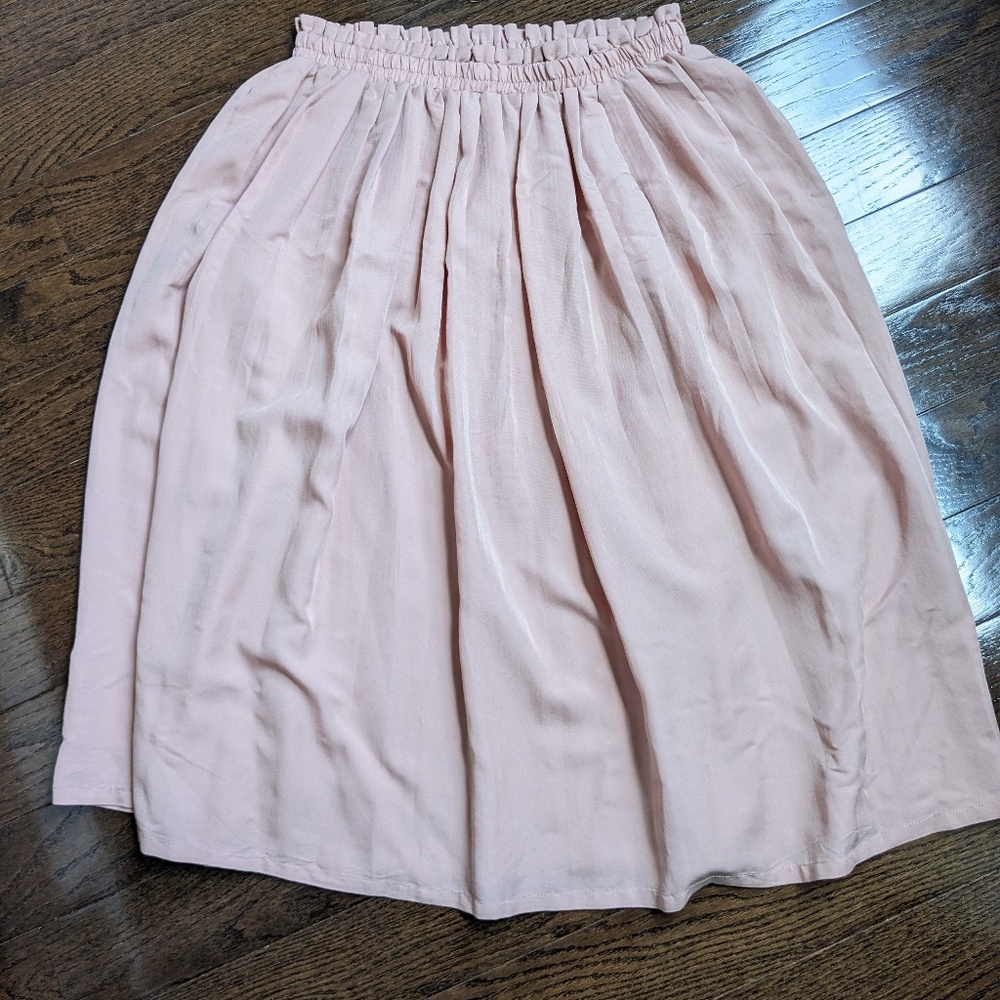 Blush Pink Midi Skirt with Elastic Waistband